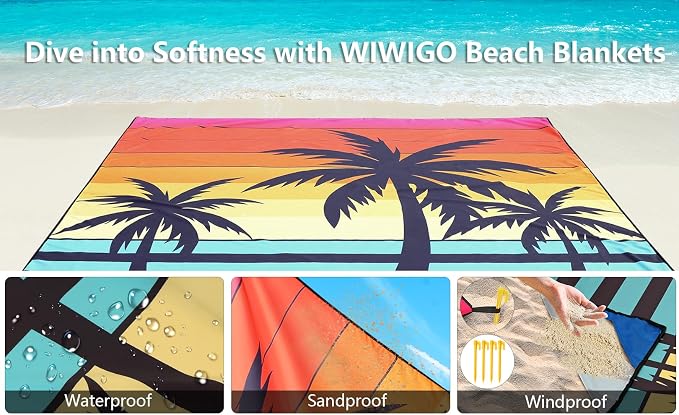 HIHOHO Beach Blanket Waterproof Sandproof Extra Large Beach Mat 79" X - Image 5