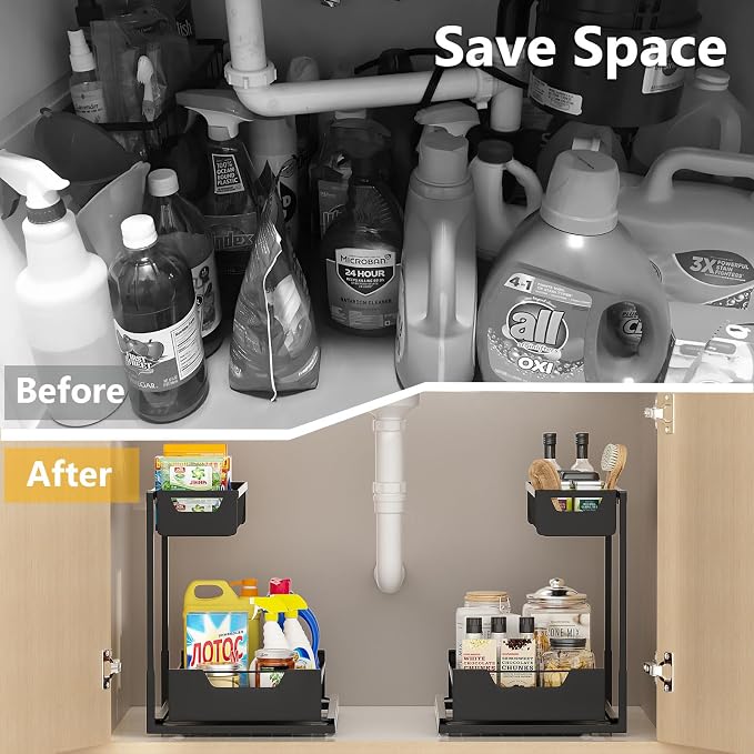 Ceetug Under Kitchen Sink Organizers and Storage Pull Out 2 Tier Metal Bathroom - Image 4