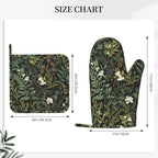 Botanical Print Floral Oven Mitts and Pot Holders Set of 4 Silicone Black Sage - Image 3
