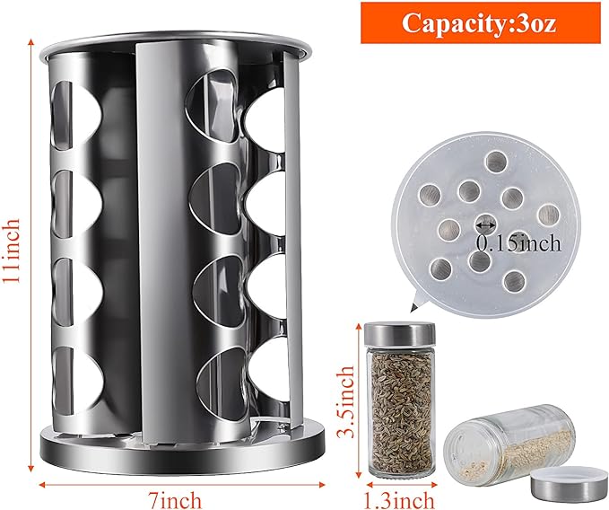DOUBLE 2 C Revolving Countertop Spice Rack Stainless Steel Seasoning Storage - Image 5
