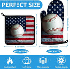 American Flag Baseball Oven Mitts and Pot Holders Sets Heat Resistant 4Pcs - Image 2