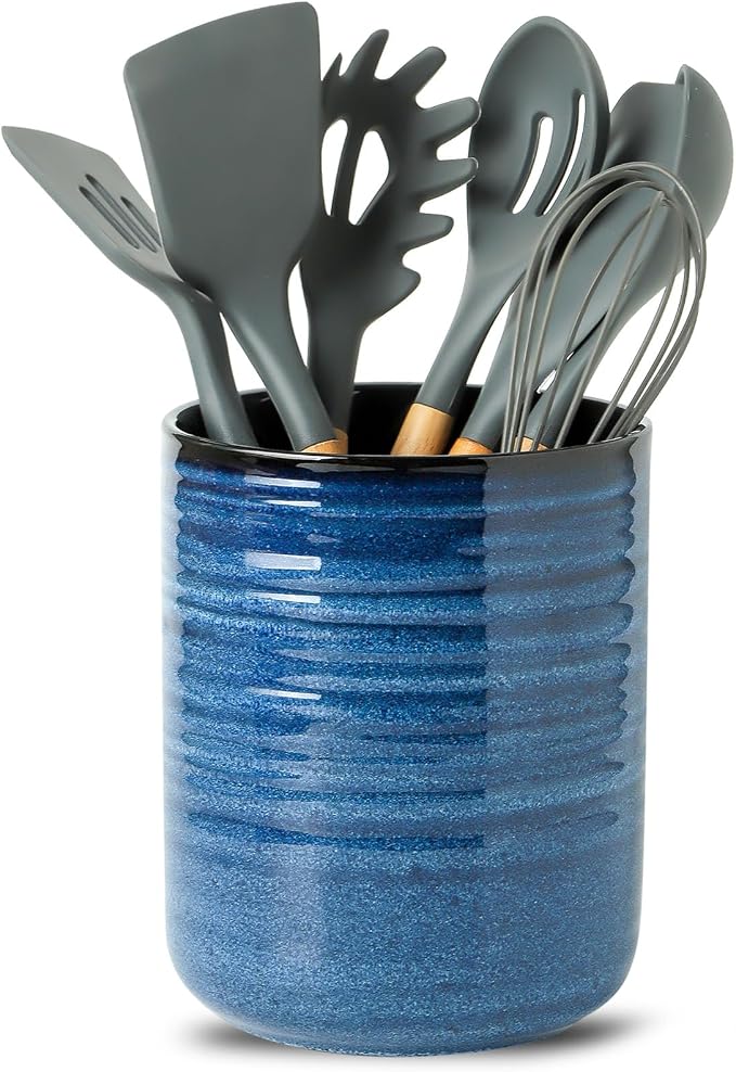 HASENSE Ceramic Kitchen Utensil Holder, 7.4" x 6.2" Large Countertop Utensil by Hasense