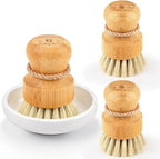 Bamboo Dish Scrub Brushes, Kitchen Wooden Cleaning Scrubbers Set by SUBEKYU