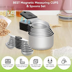 Magnetic Measuring Cups & Spoons Set|304 Stainless Steel Dual Scale Set of 15 - Image 2