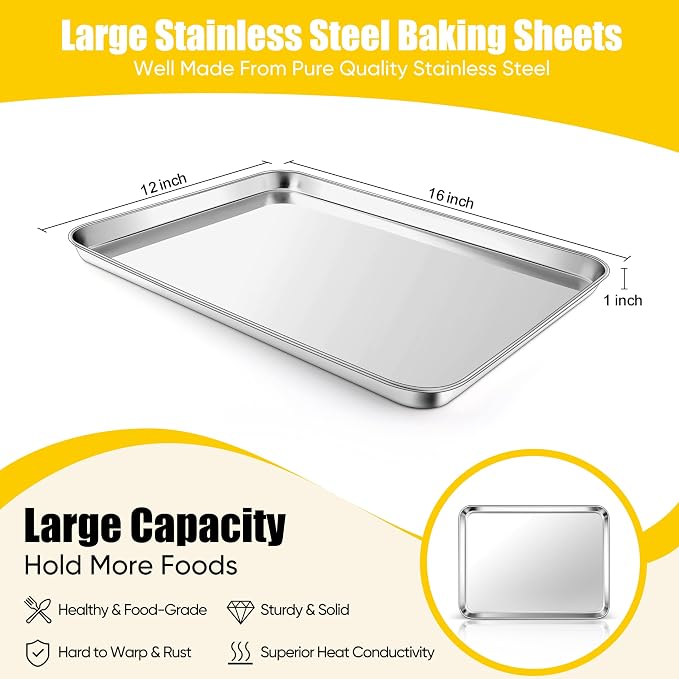 Homikit 1 Pack Baking Sheet, 16x12 Inch Stainless Steel Cookie Tray Set - Image 2