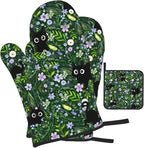 Spring Funny Black Cat Hot Pads and Oven Mitts Heat Resistant, Cute Cat Lover & - Image 2