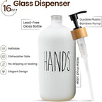 Sunrise Premium 16 OZ Thick White & Black Glass Soap Dispenser, Bamboo Pump - Image 2