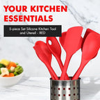 Chef Craft 5 Piece Red Premium Silicone Kitchen Tool Set - Image 2