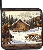 Vintage Oven Mitts and Pot Holders Sets Rustic Cabin Kitchen Gloves Bear Hot - Image 9