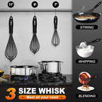 Walfos Silicone Whisk, Stainless Steel Wire Whisk Set of 3 -Heat Resistant - Image 5