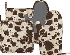 Brown Cowhide Oven Mitts and Pot Holders Sets Silicone Brown Cow Print Kitchen by MIFSOIAVV