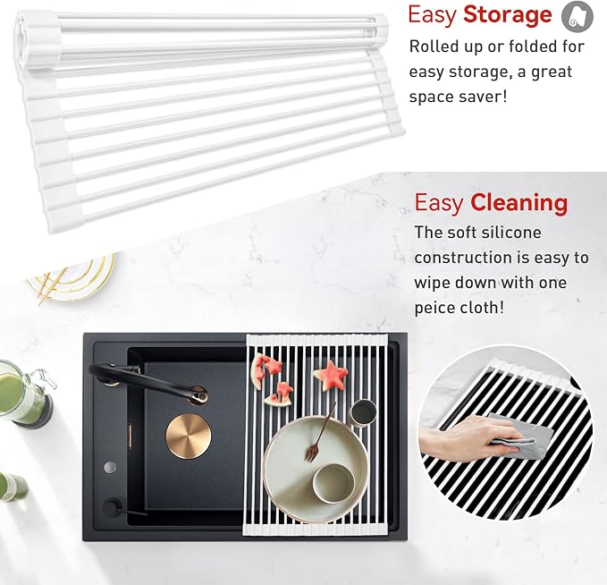 MERRYBOX Roll Up Dish Drying Rack Silicone Wrapped Over The Sink Dish Rack - Image 7