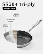 Nonstick Frying Pan with Lid 10-Inch, Durable Stainless Steel Skillet, - Image 8