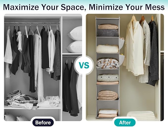 YOUDENOVA Hanging Closet Organizer and Storage, 6-Shelf Closet Hanging Storage - Image 6