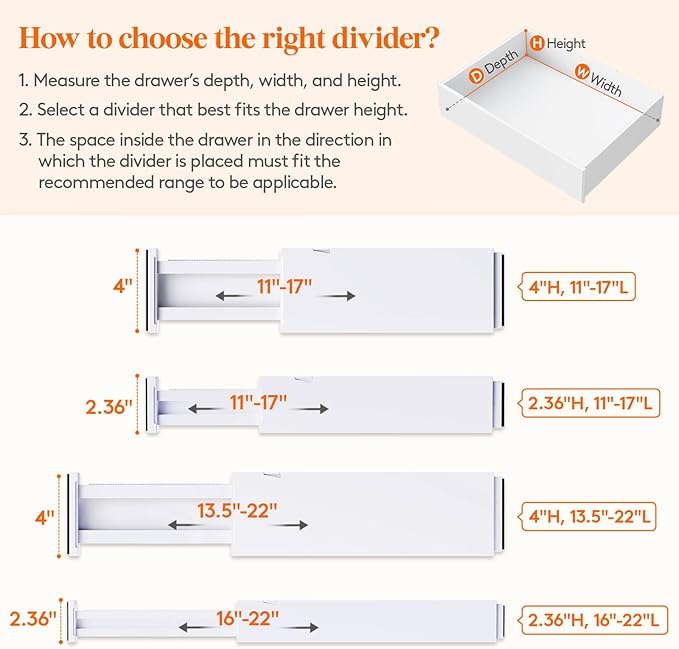 Lifewit 4 Pack 4" High Drawer Dividers 28 -43.5cm/11-17" Adjustable Kitchen - Image 3