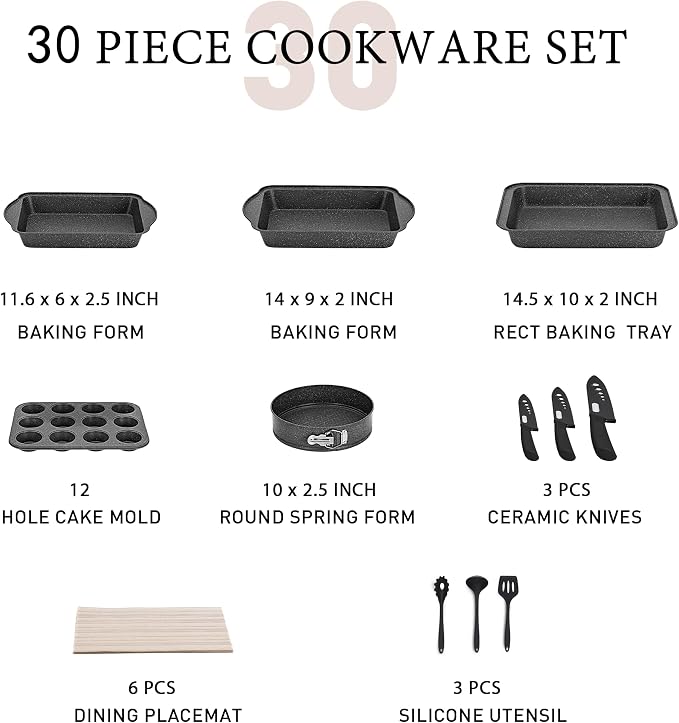 MAISON ARTS Pots and Pans Set Non Stick, 30 Piece Kitchen Cookware & Bakeware - Image 6