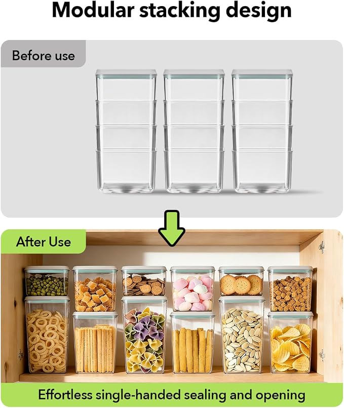 Airtight Food Storage with One-Touch Lid, Stackable Durable PET - Image 4