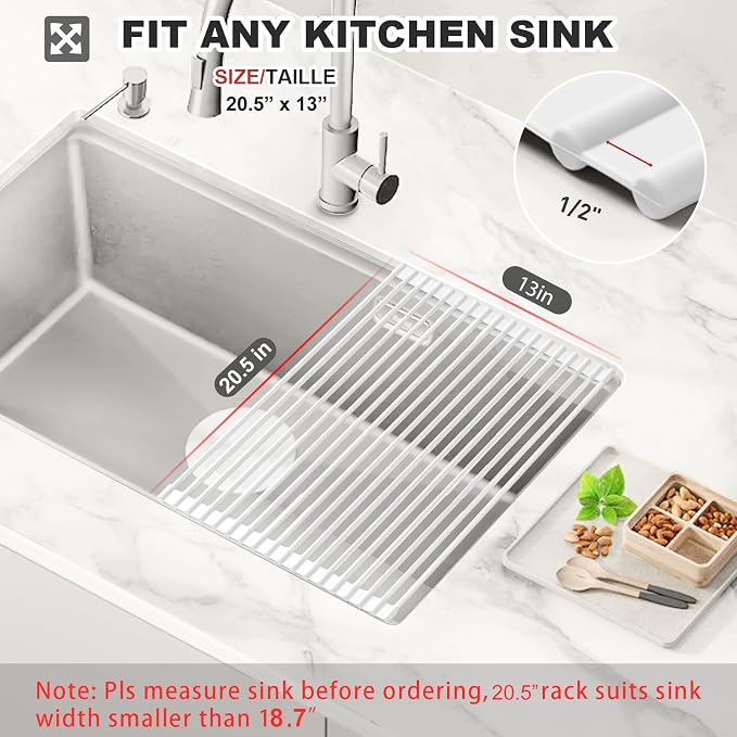 MERRYBOX Roll Up Dish Drying Rack Silicone Wrapped Over The Sink Dish Rack - Image 2