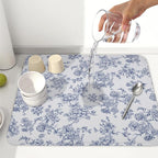 Blue Floral Dish Drying Mat for Kitchen Counter Chinoiserie Flower Microfiber - Image 6