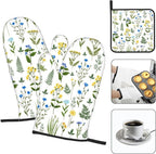 Blue Yellow Green Floral Oven Mitts & Pot Holders Sets of 3, Heat Resistant Sky - Image 4