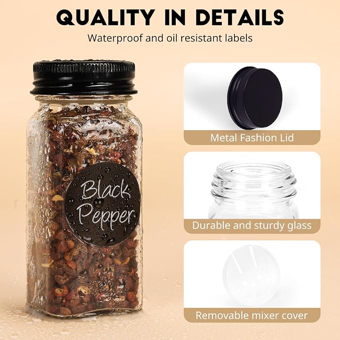 6Pcs Spice Jars with Label, 4oz Empty Square Seasoning Containers, Spice Jars - Image 3