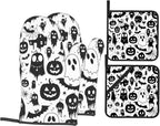 Halloween Ghost Pumpkin Pattern Oven Gloves and Hot Pads Set by Unknown