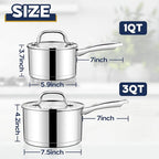 LIANYU Stainless Steel Saucepan Set of 2, 1QT & 3QT Sauce Pan - Image 2