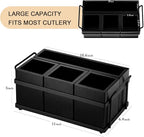 PTSTING Silverware Caddy Black Wood Silverware Holder Paper Plate Dispenser - Image 3