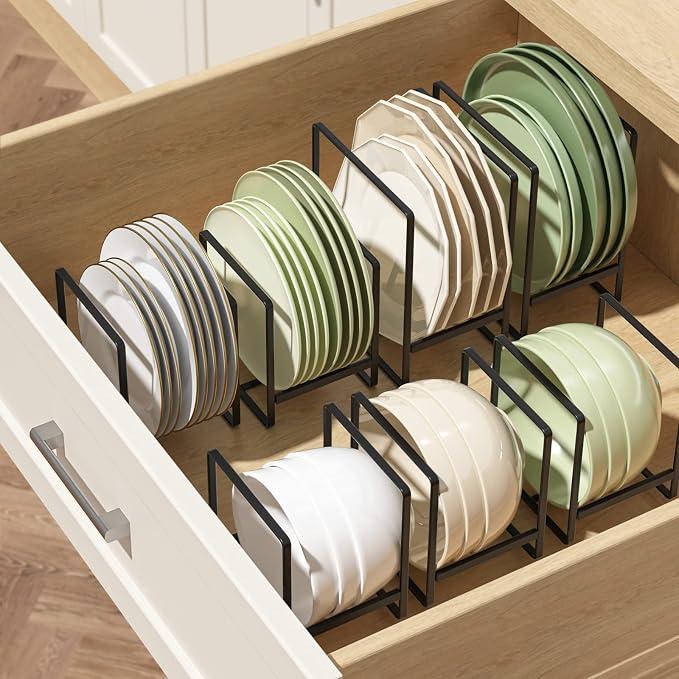2 Pack Large Plate Holders Organizers Upright Cabinet Dish Drying Racks Metal - Image 4