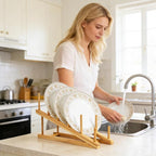 8 Pack Dish Rack Bamboo Drying Rack Wooden Plate Dish Rack Cabinet Organizer - Image 5