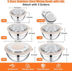 E-far Mixing Bowls Set of 5, Stainless Steel Salad Mixing Bowl - Image 5