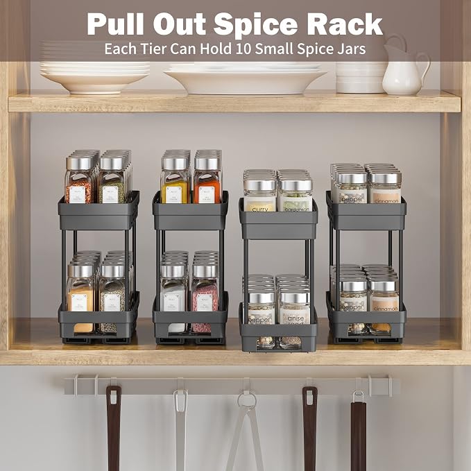 Pull Out Spice Rack Organizer for Cabinet, 3 Packs Slide Out Spice Racks - Image 8