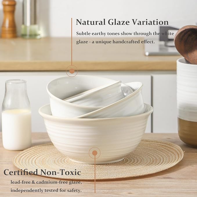 Hasense Ceramic Mixing Bowls, 2.1/1.5/1.0/0.5 Qt, Nesting Bowls - Image 4