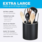 Cooler Kitchen Black Rotating Extra Large Stainless Steel Utensil Holder Caddy - Image 6