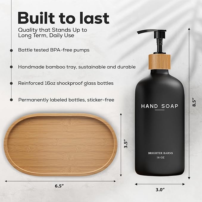 Black Glass Hand and Dish Soap Dispenser Set by Brighter Barns - Image 3
