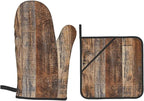 Oven Mitts and Pot Holders Sets of 4, Vintage Brown Wood Splicing Pattern - Image 9