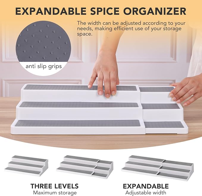 CiWiVOKi 3 Tier Expandable Spice Rack Organizer, Adjustable Length 14.6In-25.8In - Image 3
