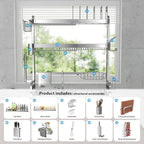 Over The Sink Dish Drainer Drying Rack, Full Stainless Steel 3-Tier Adjustable - Image 6