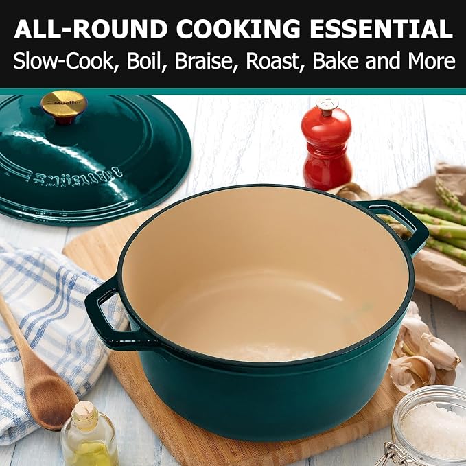 MUELLER HOME 7.5 QT Enameled Cast Iron Dutch Oven, Heavy-Duty Casserole Dish - Image 6