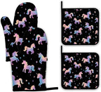 Cute Unicorn Pattern Oven Mitts and Pot Holders Set by Unknown
