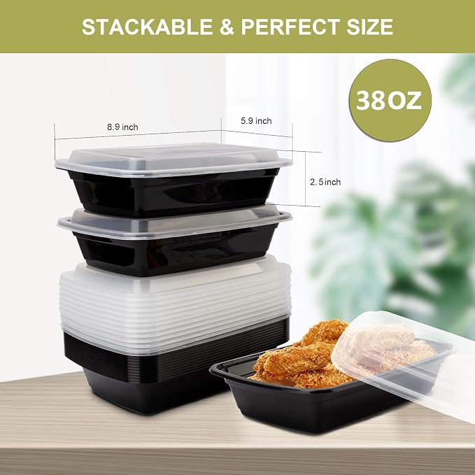 Ezalia 30 Pack Meal Prep Containers 38oz, Plastic To Go Food Containers - Image 6