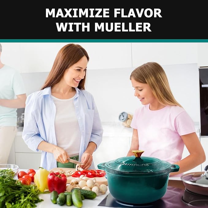 MUELLER HOME 4.5 QT Enameled Cast Iron Dutch Oven, Heavy-Duty Casserole Dish - Image 7