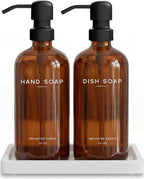 Amber Glass Hand and Dish Soap Dispenser Set by Brighter Barns by BrighterBarns