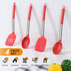 Cooking Utensils Set of 4, E-far Silicone Kitchen Utensils - Image 3