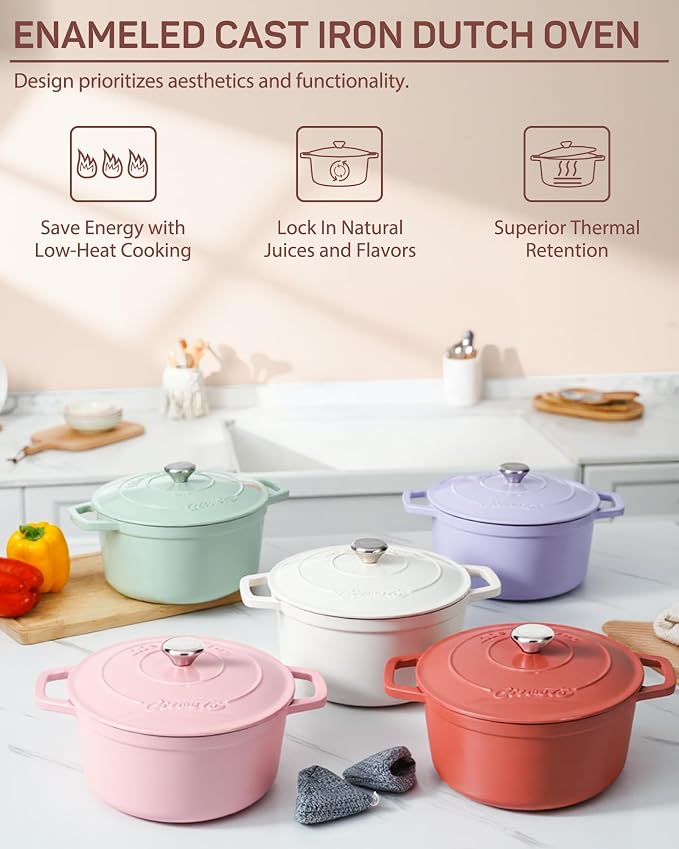 Ciwete Enameled Cast Iron Dutch Oven – 4.4 Quart Pot - Image 3