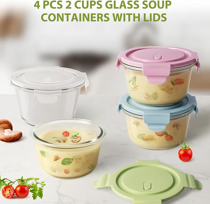 16oz Glass Meal Prep Containers, Airtight 2 Cup Glass Storage Containers - Image 7
