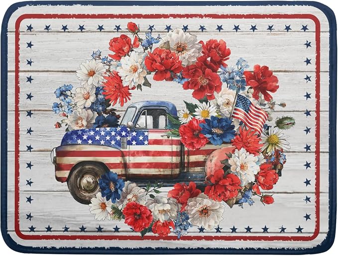 Patriotic Truck Dish Drying Pad 4th of July Drying Mat by Giwawa