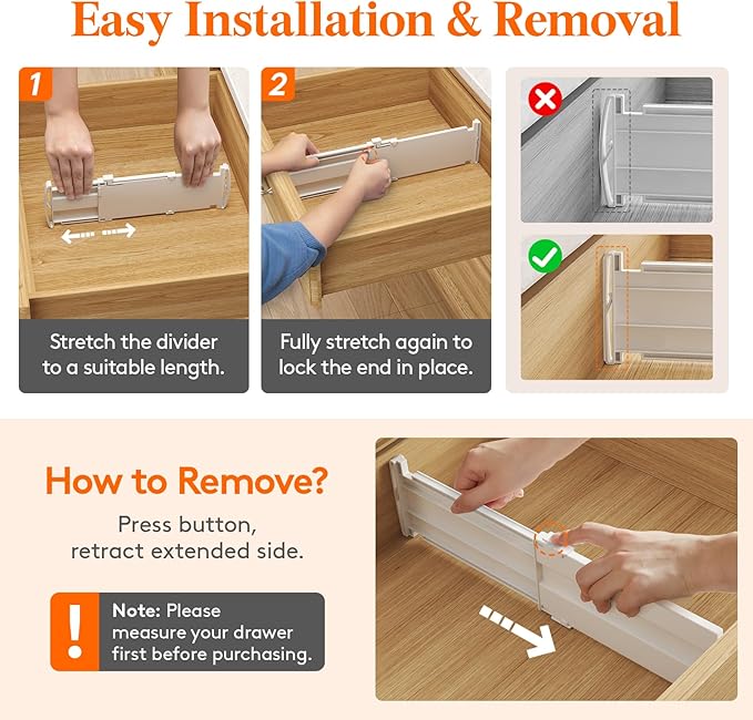 Lifewit 4" Tall 5 Pack Drawer Dividers, 27-42cm/10.5-16.5" Expandable Drawer - Image 4