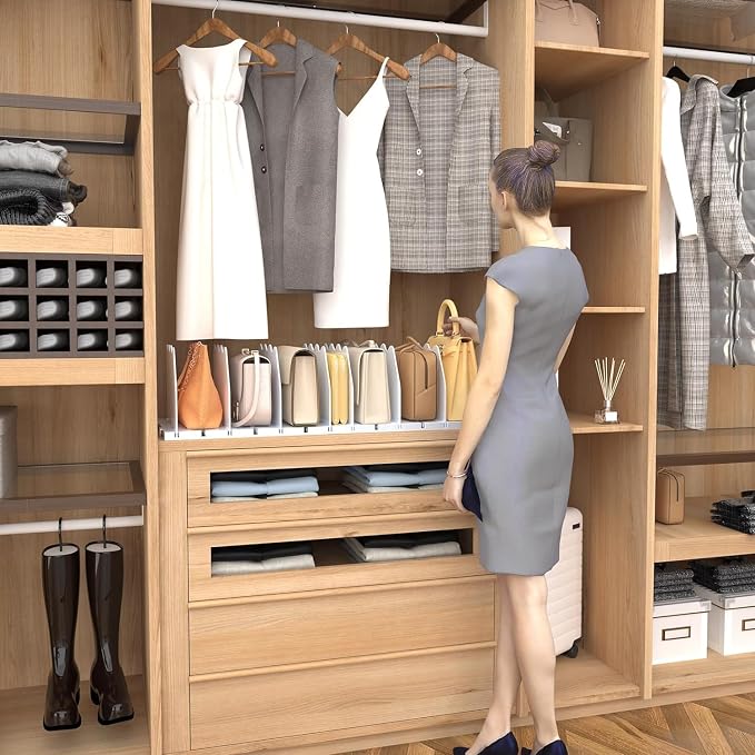 SPACEKEEPER Shelf Divider for Closet, 2 Pack Adjustable Purse Organizers - Image 7