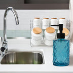 Blue Glass Soap Dispenser with Black Plastic Pump, 12oz Refillable Liquid Hand - Image 5